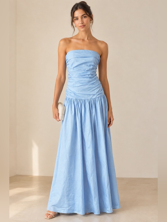Peppermayo Dresses & Skirts - Peppermayo Strapless Ruched Light Sky Blue Maxi Dress size Medium